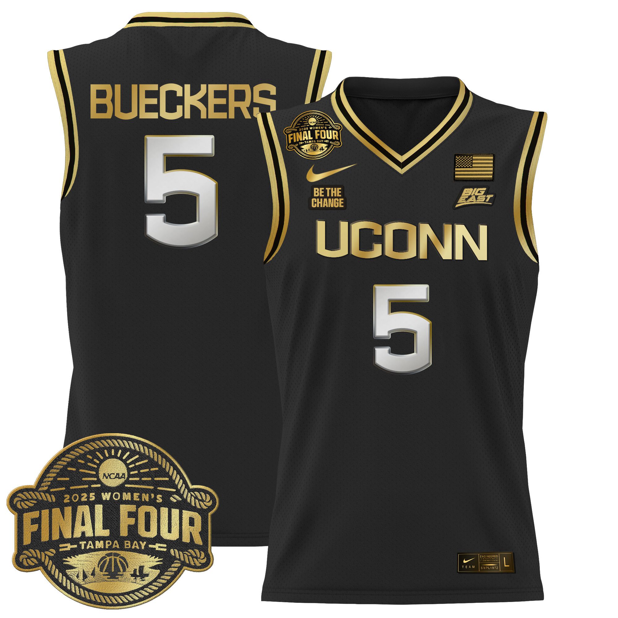 Men UConn Huskies #5 Bueckers Black Nike 2025 Big Eat Final Four Patch Lightweight Basketball NCAA Jersey->more ncaa teams->NCAA Jersey
